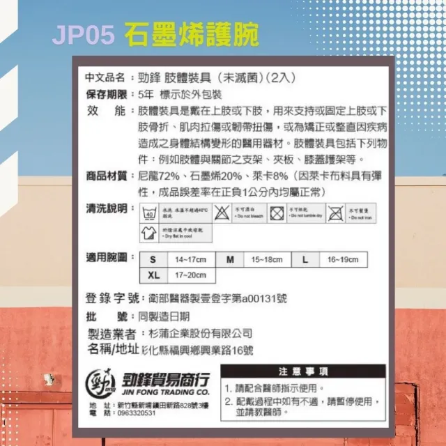 【勁鋒】台灣製石墨烯護腕1雙入(石墨烯×萊卡 護具 高效傳導 彈性優質 醫療級護腕)