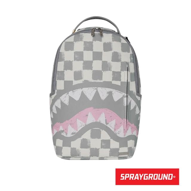 【SPRAYGROUND】VANQUISH CREAM DLXSV奶油棋盤格鯊魚大容量後背包(灰色)