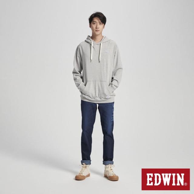 【EDWIN】男裝 BLUE TRIP 寬版STEPMARK厚長袖連帽T恤(銀灰色)