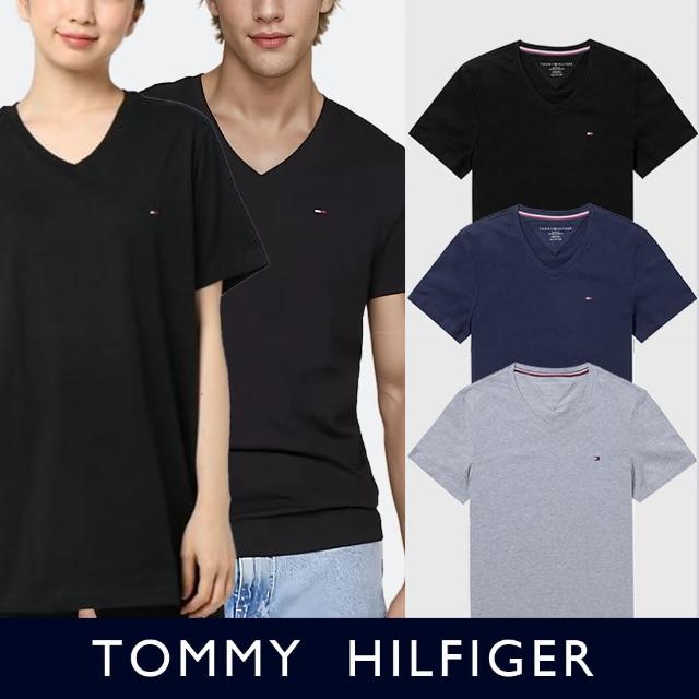 【Tommy Hilfiger】TOMMY 經典刺繡Logo圓V領素面短袖T恤 上衣-多色組合(平輸品/素T/短T/可男女穿搭)