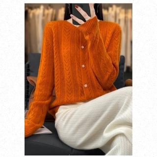 【Very Buy 非常勸敗】預購/鏤空羊毛開衫年春季純色長袖圓領羊毛針織衫上衣外套女潮