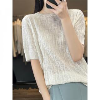 【Very Buy 非常勸敗】預購/春秋圓領羊毛衫女五分袖套頭寬鬆上衣韓版提花五分袖內搭上衣