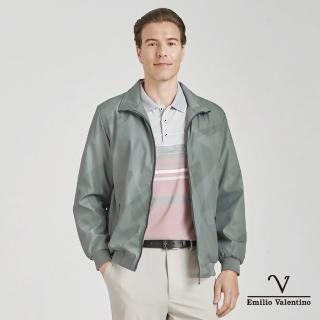 【Emilio Valentino 範倫鐵諾】男 時尚印花 翻領休閒 內刷毛/鋪棉 保暖 風衣 外套 灰綠色(15-3K7991)