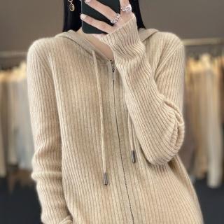 【Very Buy 非常勸敗】預購/春秋連帽純羊毛拉鍊開衫女士韓版寬鬆保暖上衣歐美小外套