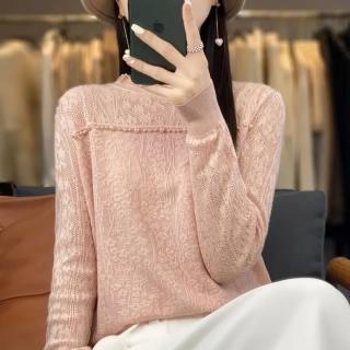 【Very Buy 非常勸敗】預購/24年蕾絲圓領女針織衫鏤空毛衣寬鬆氣質百搭內搭長袖套頭上衣