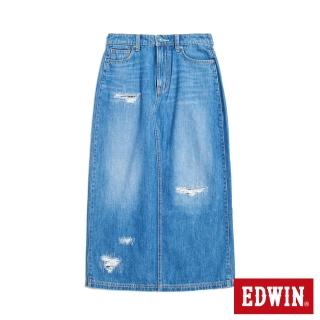 【EDWIN】女裝 BLUE TRIP 磨破修身丹寧長裙(石洗藍)