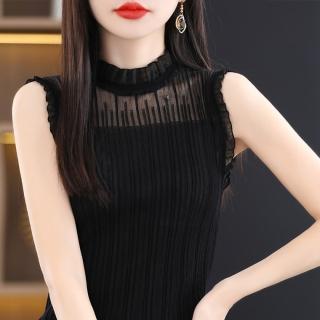 【Very Buy 非常勸敗】預購/春季羊毛吊帶背心女內搭荷葉邊邊蕾絲無袖上衣鏤空外穿內搭上衣