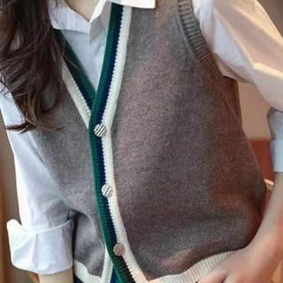 【Very Buy 非常勸敗】預購/春秋季針織背心寬鬆外穿V領背心女短款拼色羊毛衫坎肩韓版
