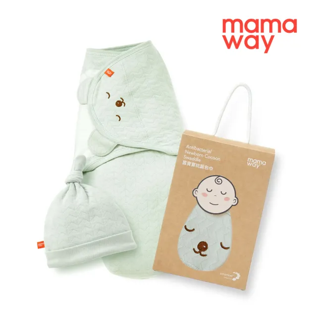 【mamaway 媽媽餵】睡睡熊蠶寶寶抗菌包巾 禮盒組(新生兒包巾/嬰兒包巾)