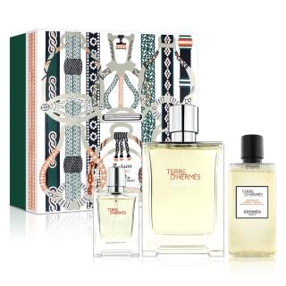 【Hermes 愛馬仕】大地冷冽之水男性淡香精禮盒-淡香精100ml+小香12.5ml+沐浴精80ml(平行輸入)