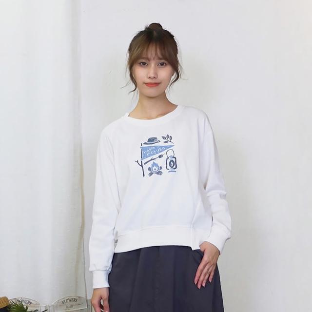 【Hana Mokuba】花木馬日系女裝不對稱剪裁趣味印繡花長袖T恤(T恤)
