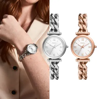 【FOSSIL】Carlie系列 羅馬時刻手鍊式女錶 不鏽鋼錶帶指針手錶 28MM (多色可選)