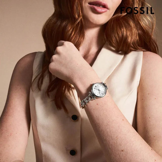 【FOSSIL】Carlie系列 羅馬時刻手鍊式女錶 不鏽鋼錶帶指針手錶 28MM (多色可選)