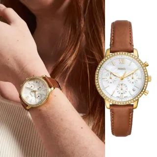 【FOSSIL 官方旗艦館】Neutra 復古女伶環鑽指針女錶 棕色真皮錶帶手錶 36MM ES5278