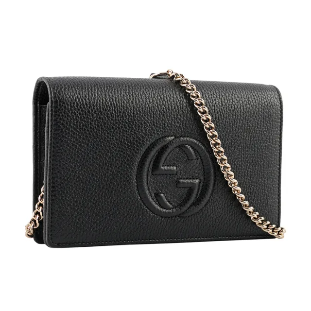 【GUCCI 古馳】SOHO 系列牛皮皮夾式手拿/鍊包(黑色)