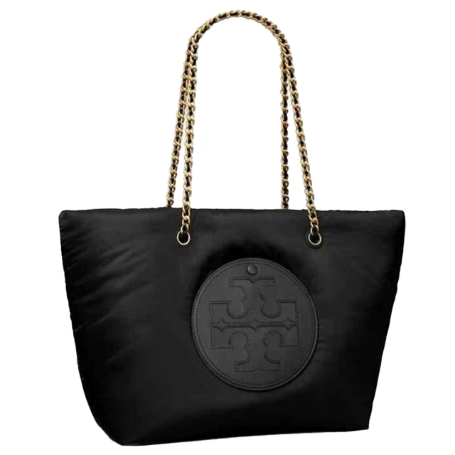 TORY BURCH 專櫃款ELLA皮革圓標尼龍托特包（黑）