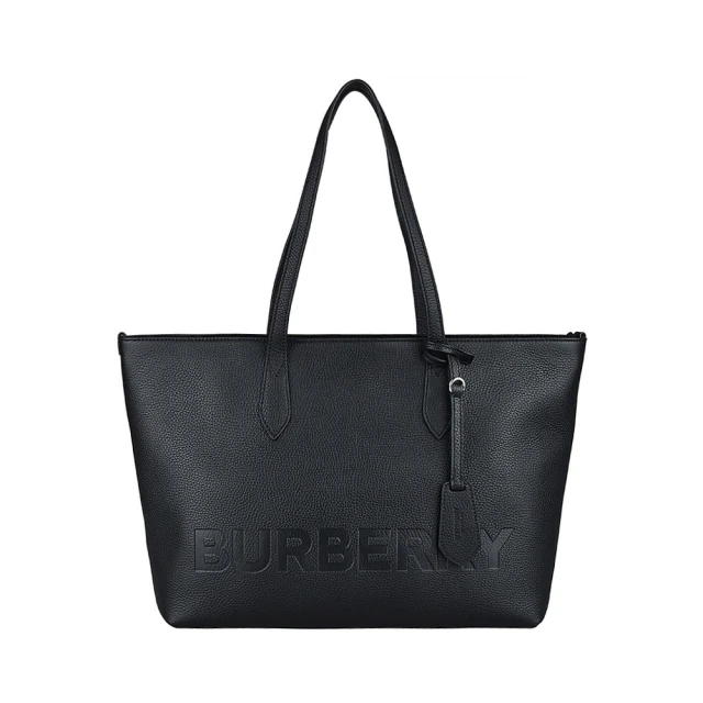 BURBERRY 巴寶莉 BURBERRY Ardwell LOGO拉鍊牛皮手提肩背托特包(黑)