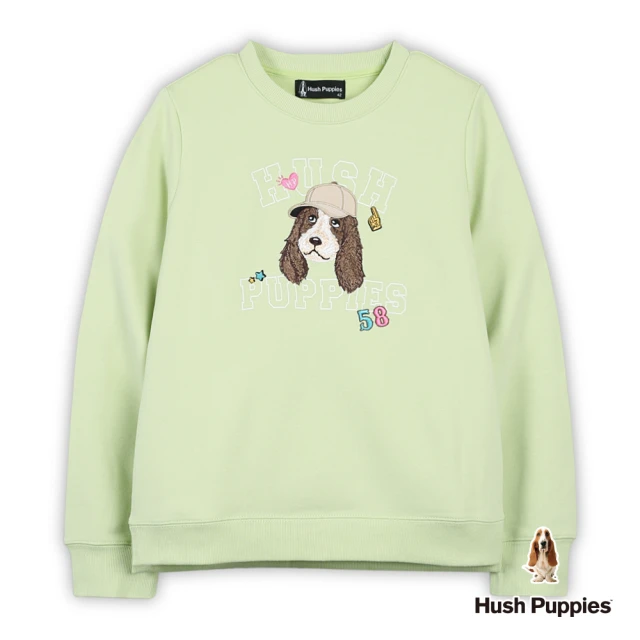 Hush Puppies 女裝 上衣 精緻Q版刺繡棒球狗大學T(淺綠 / 44210104)