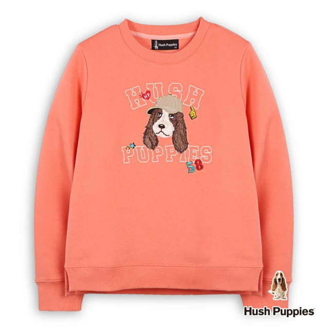 Hush Puppies 女裝 上衣 精緻Q版刺繡棒球狗大學T(亮橘 / 44210104)