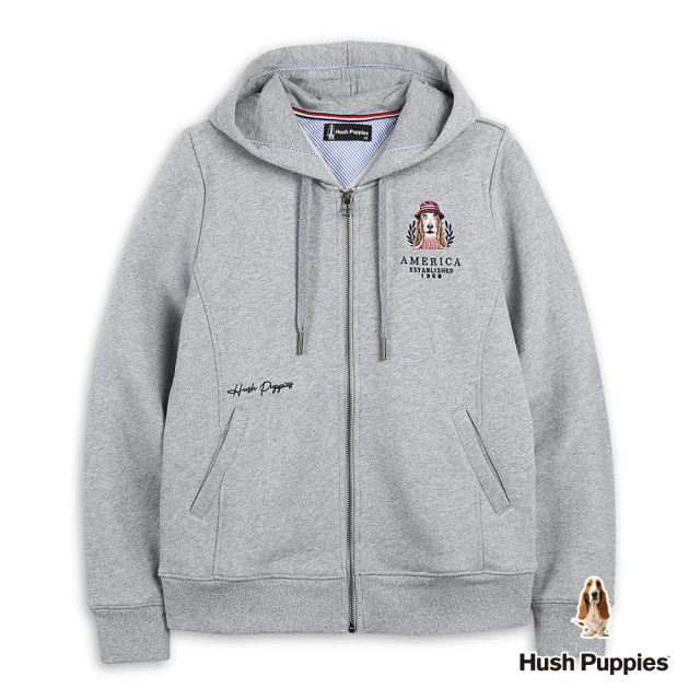 Hush Puppies 女裝 外套 精緻刺繡毛衣狗連帽外套(麻灰 / 44217108)