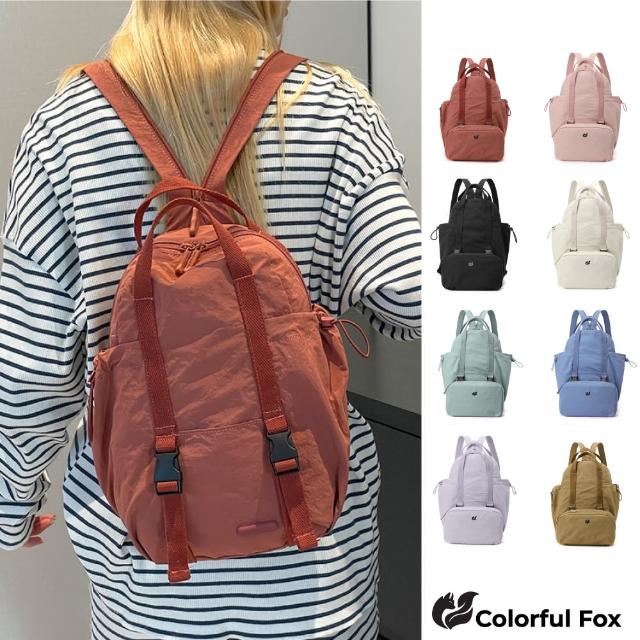 【Colorful Fox】運動多功能防潑水子母後背包 斜背包(黑／藍／白／粉／紫／果綠／紅