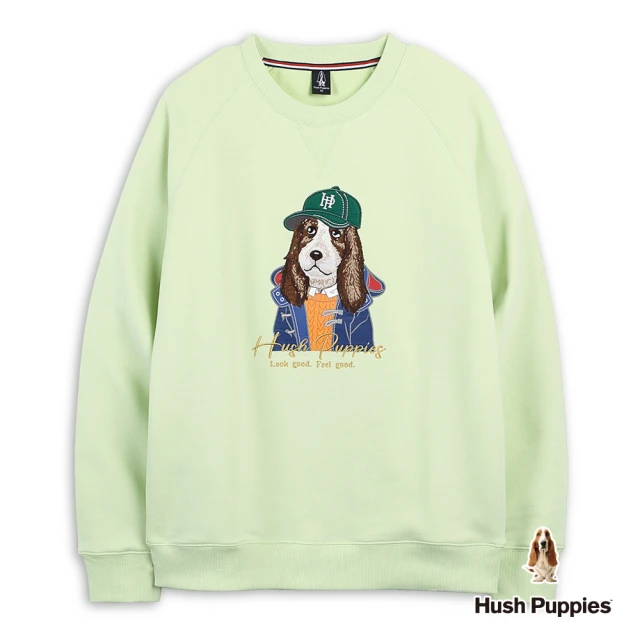 Hush Puppies 男裝 上衣 精緻Q版棒球狗寬鬆拉克蘭袖上衣(淺綠 / 44110103)