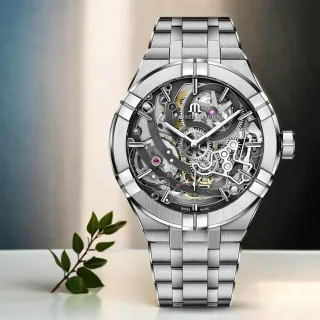 【Maurice Lacroix 艾美錶】AIKON Skeleton 小秒針鏤空機械錶-45mm 禮物 送禮(AI6028-SS002-030-1)