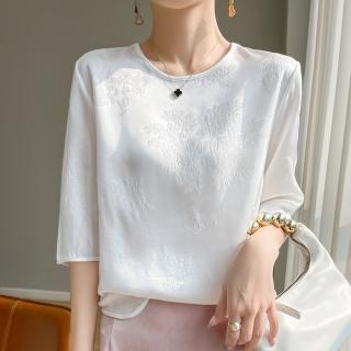 【Very Buy 非常勸敗】預購/時尚緞面圓領七分袖女上衣春夏短袖T恤寬鬆百搭五分袖上衣背心