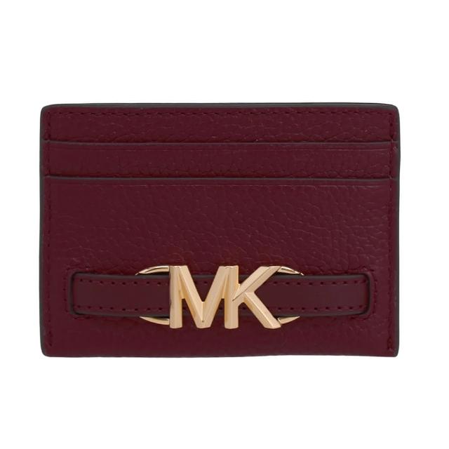 【Michael Kors】REED系列 金字LOGO 全皮革 名片夾 / 卡片夾(酒紅 / 贈紙袋)