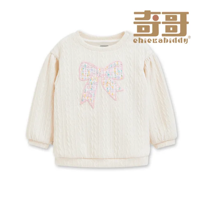 【奇哥】比得兔 女童裝 浪漫比得蝴蝶結針織長袖側開上衣(2-4歲)