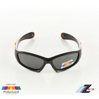 【Z-POLS】兒童款矽膠軟質彈性舒適款 Polarized寶麗來偏光抗UV400太陽眼鏡 黑橘配色(鏡腳可變身眼鏡繩)
