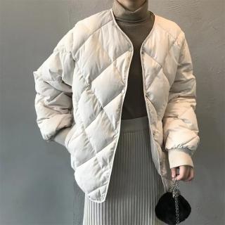 【米蘭精品】現貨+預購 羽絨棉外套夾棉夾克(保暖短款港風菱形格輕薄寬鬆女外套2色m1ae2)