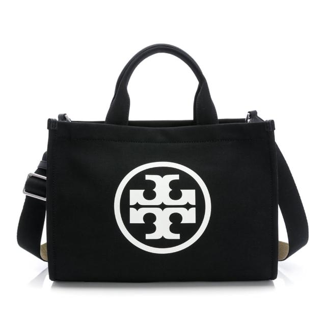 【TORY BURCH】Ella帆布手提/肩背兩用托特包-專櫃款(黑)