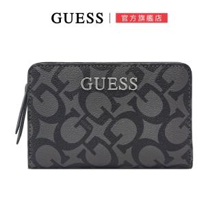 【GUESS】滿版印花雙夾層錢包(黑色)
