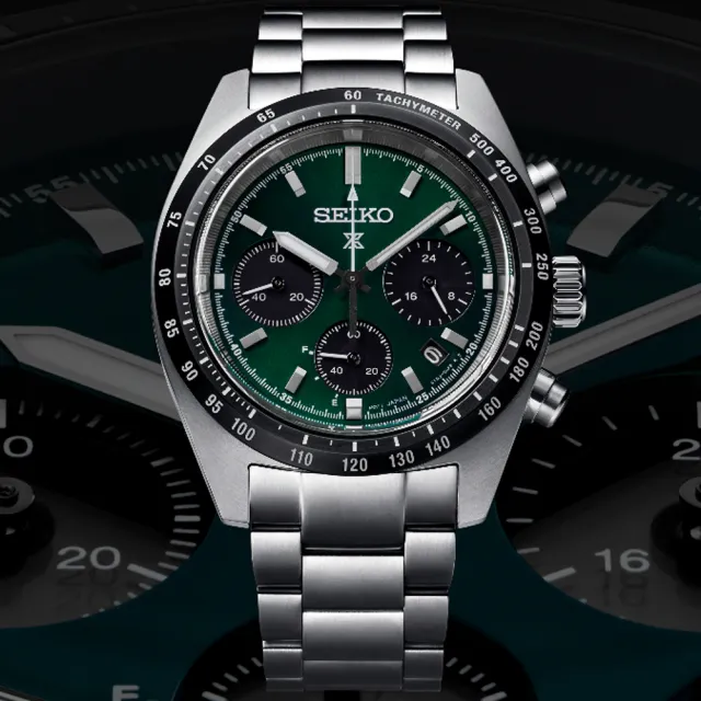 【SEIKO 精工】PROSPEX SPEEDTIMER 綠熊貓三眼太陽能計時錶-39mm 母親節(V192-0AF0G SSC933P1)