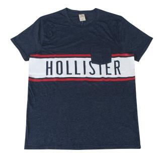 【HOLLISTER Co】HOLLISTER LOGO紅白紅條紋棉質混紡短袖T恤(男款/海軍藍)