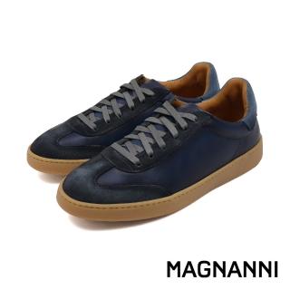 【NAGASHIRO永城皮鞋】MAGNANNI西班牙手工染色拼接造型綁帶休閒鞋 藍色(25821-NAVY)