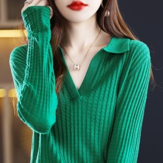 【Very Buy 非常勸敗】預購/秋冬法式領針織衫女長袖套頭內搭上衣內搭短款翻領長袖毛衣