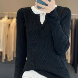 【Very Buy 非常勸敗】預購/假兩件圓領羊毛針織內搭上衣女24春秋套頭修身百搭歐美薄款毛衣