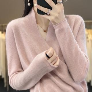 【Very Buy 非常勸敗】預購/交叉領羊毛衫女秋冬女時尚V領羊毛針織內搭上衣毛衣內搭