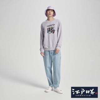 【EDWIN】江戶勝 男裝 經典勝字厚長袖T恤(粉紫色)