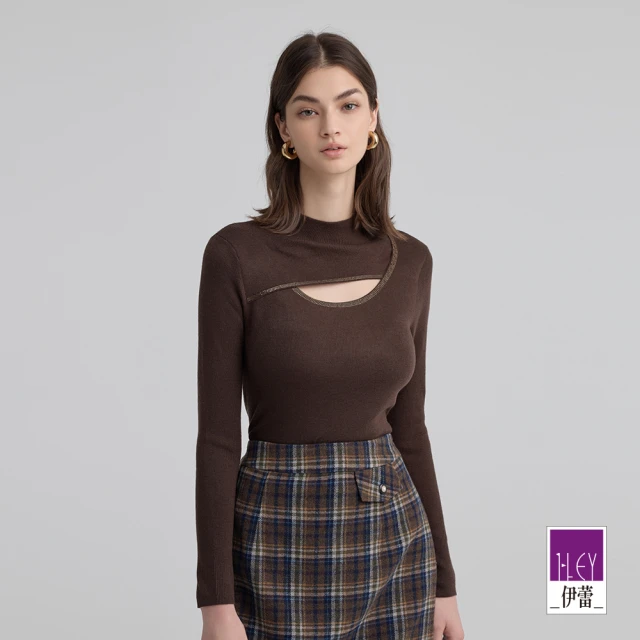 ILEY 伊蕾ILEY 伊蕾 交錯縷空燙鑽羊毛針織上衣(深咖；M-L；1244345003)