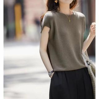 【Very Buy 非常勸敗】預購/冰絲短袖夏後背扣顯瘦圓領T恤女氣質百搭針織蝙蝠袖大尺碼上衣