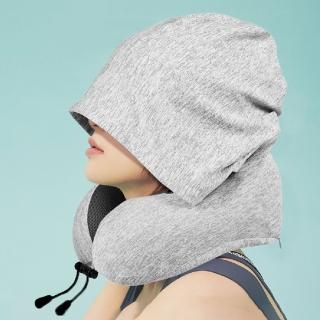 【Jo Go Wu】買一送一!莫代爾連帽頸枕(贈收納袋/頸枕/連帽頸枕/連帽U型枕/旅行枕/飛機枕/車用頸枕/旅行枕)