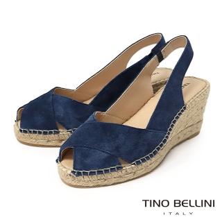 【TINO BELLINI 貝里尼】魚口草編楔型涼鞋FSOT021-4(藍色)