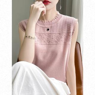 【Very Buy 非常勸敗】預購/法式蕾絲鏤空釘珠背心女春夏氣質百搭羊毛針織短袖T恤女