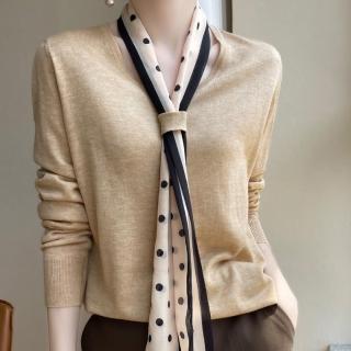 【Very Buy 非常勸敗】預購/精紡羊毛小香風針織飄帶長袖女春秋款修身百搭羊毛針織內搭上衣上衣