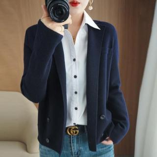 【Very Buy 非常勸敗】預購/西裝領毛衣外套女春季外搭上衣小西裝寬鬆純色長袖針織開衫女