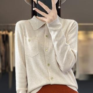 【Very Buy 非常勸敗】預購/春秋領長袖針織開衫女精仿薄小外套翻領毛衣歐美減齡外搭上衣