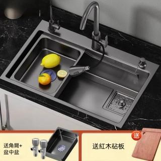 【NuoBIXING】60x45cm廚房洗菜盆槍灰大單槽不銹鋼納米洗碗池(水槽/洗手盆/廚房洗菜池)